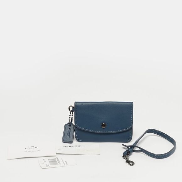 Coach Blue Leather Edgestain Card Case Pouch - Picture 6 of 7